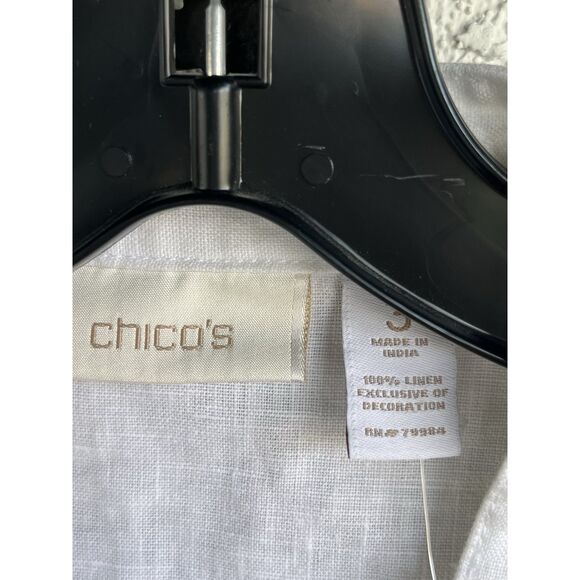 Chicos Linen Boho Beaded Jacket - Size 3/ XL Or 16 - White/ Tan Beads - Picture 7 of 9